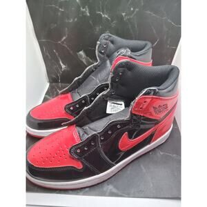 Air Jordan 1 retro high og patent bred men's sz 9.5  555088-063 red black shiny